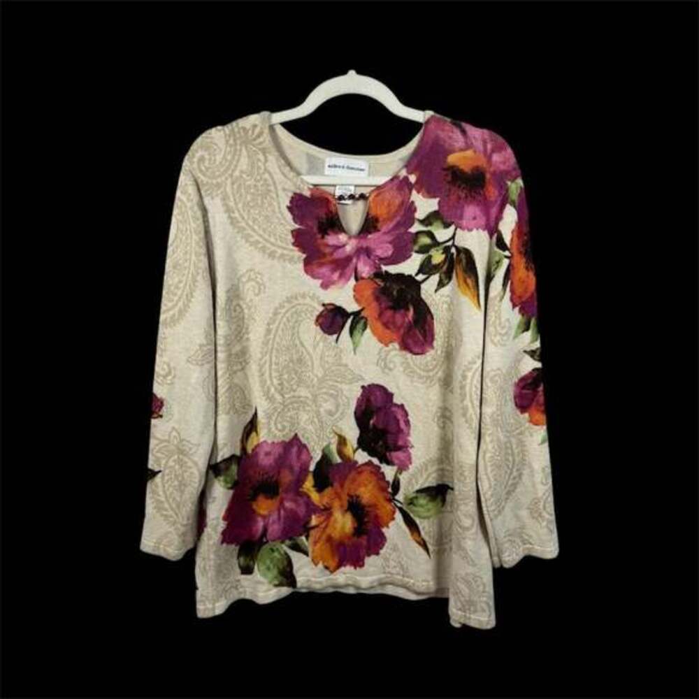 Alfred Dunner Size L Wine Country Watercolor Floral Top - Picture 1 of 7